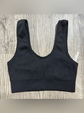 Aerie Ribbed Sports Bra XS Black Seamless Scoop Neck